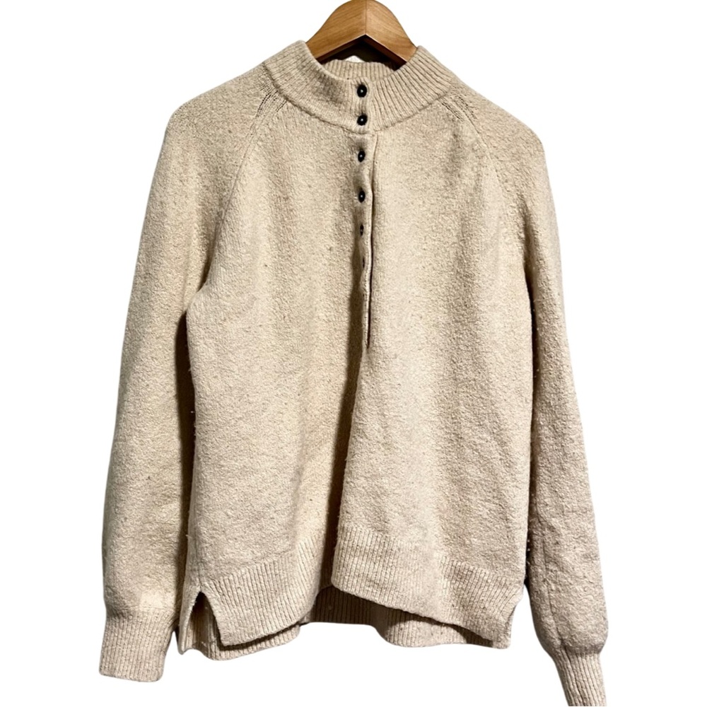 Madewell Pembury Henley Mockneck Sweater Neutral Merino Wool Pull On Cozy